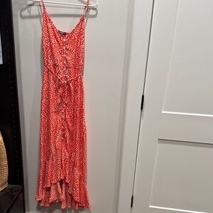 SHEIN Red High Low Dress with White Dots